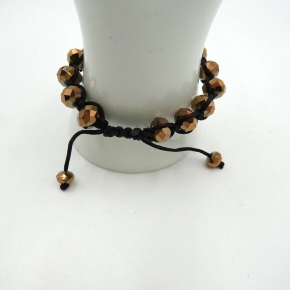 Shamballa Macrame Beaded Bracelet Adjustable Bronze Beads Pave Crystal - Picture 7 of 8